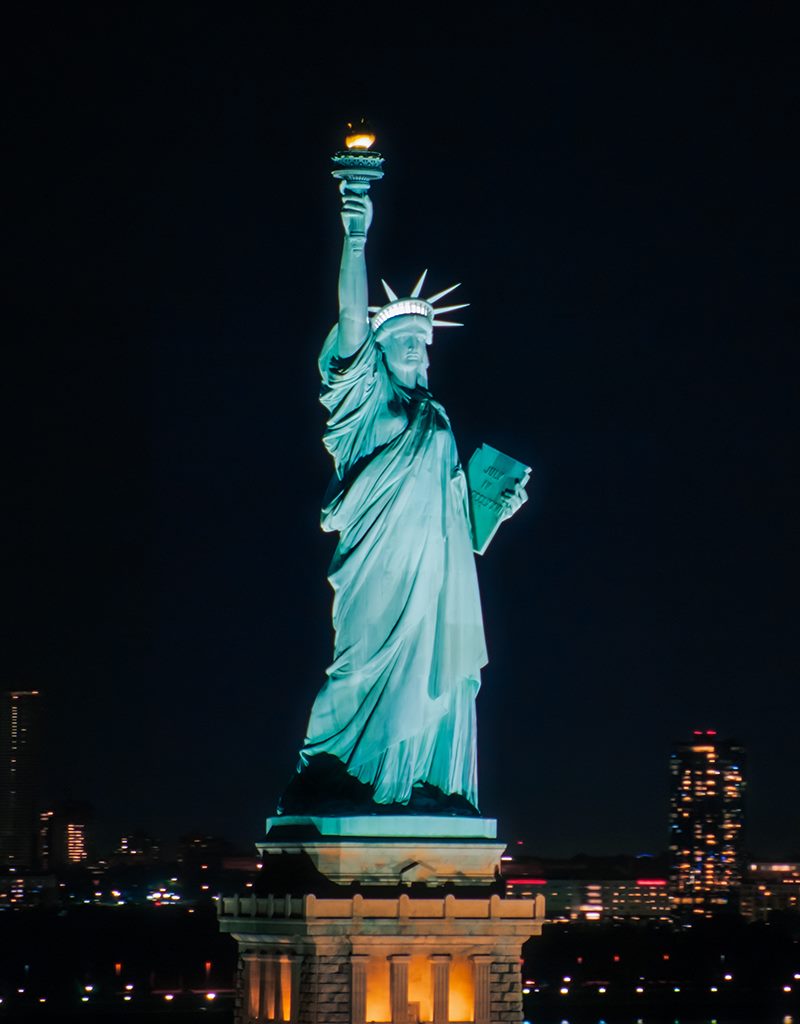 The Statue of Liberty at night